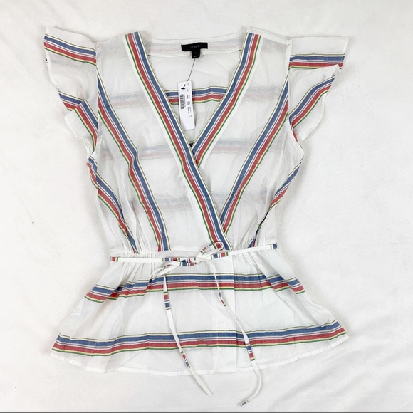 J Crew Flutter Sleeve Striped Wrap top - Picture 3 of 10